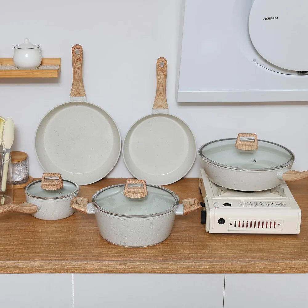 Ceramic Coating Nonstick Cookware Set 15 Pieces Pots and Pans Kitchenware Utensils white