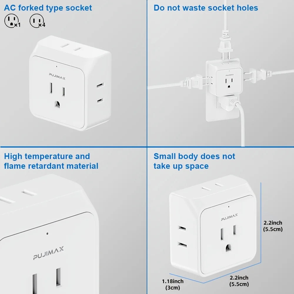 PUJIMAX Five Outlet US Plug Adapter Electrical Socket Splitter
