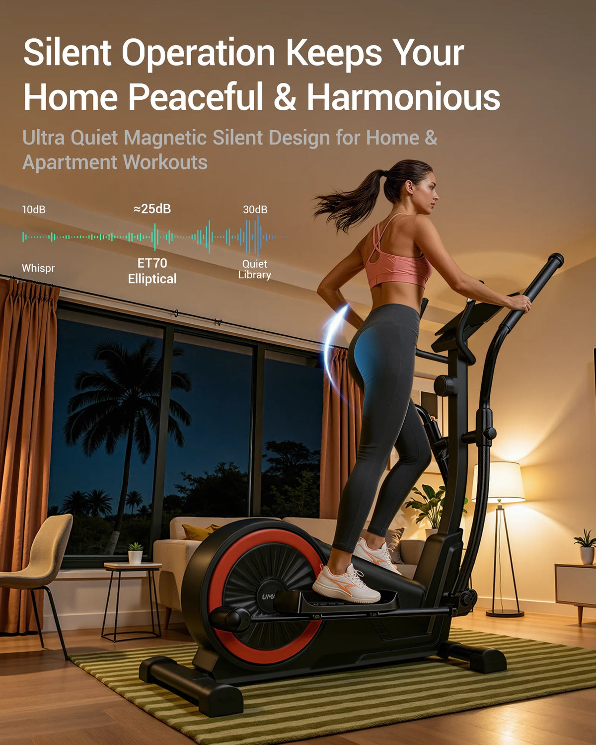 UMAY ET70 Elliptical Exercise Machine with 16 Levels Resistance, Hyper-Silent Magnetic Elliptical Machine for Home with 15.5" Stride & Heart Rate Grips and LCD Monitor, 350LBS Weight Capacity