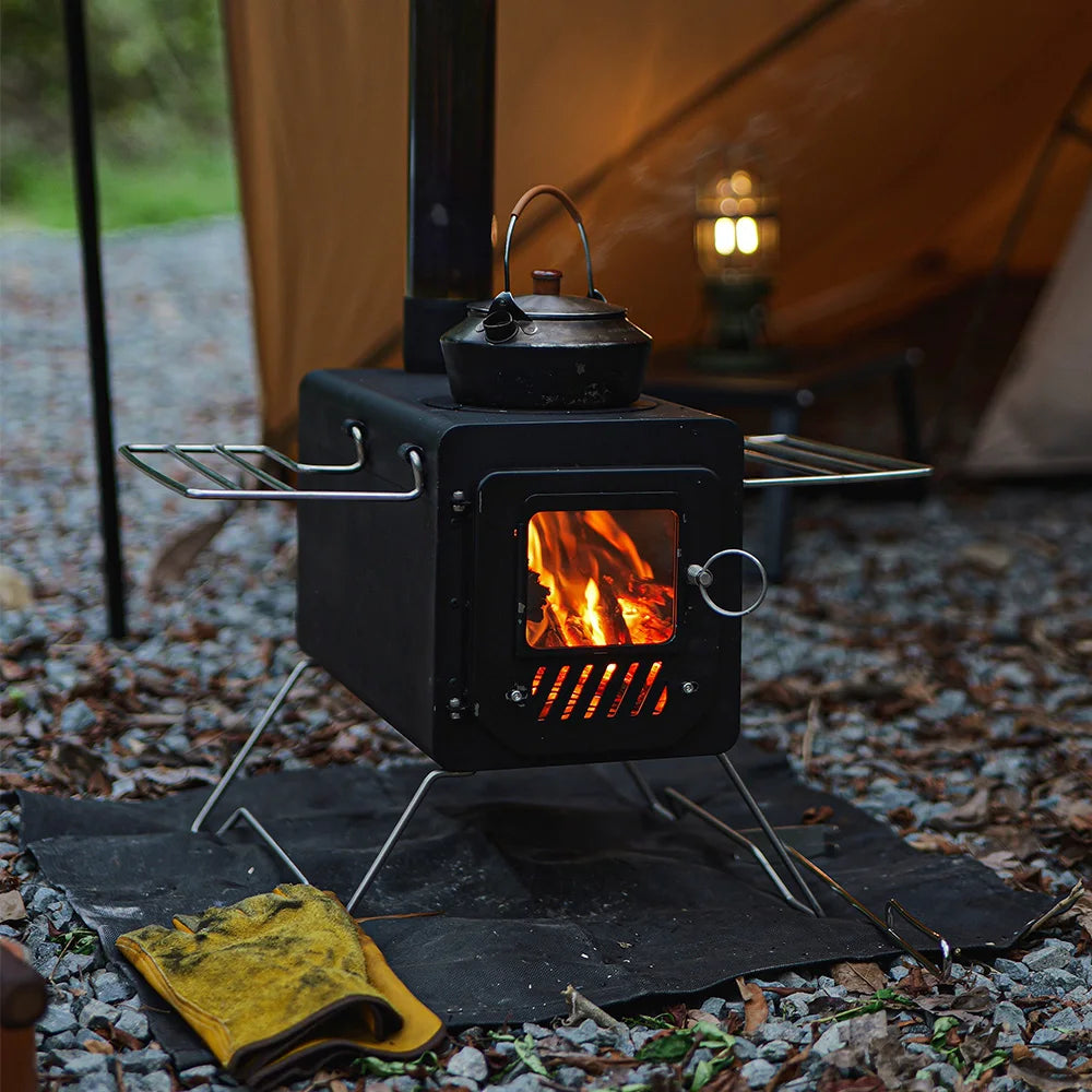 Soomloom Black Firewood Stove PROTO, Firewood & Pellets Dual-purpose Stove with Side Shelf, Outdoor Camping Heating BBQ Campfire