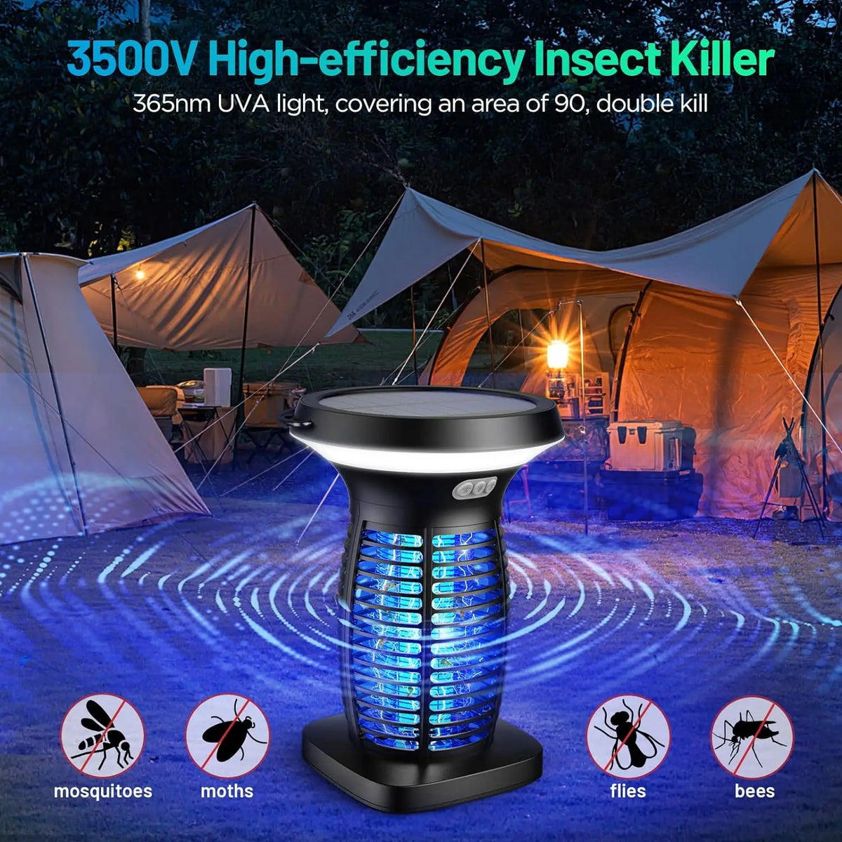 Solar Bug Zapper With Auto Sensor And Waterproof Design