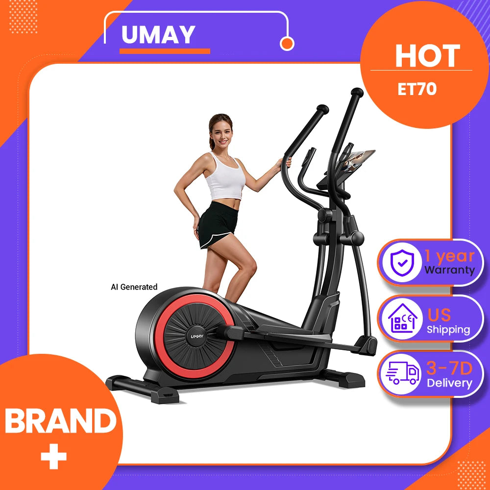 UMAY ET70 Elliptical Exercise Machine with 16 Levels Resistance, Hyper-Silent Magnetic Elliptical Machine for Home with 15.5" Stride & Heart Rate Grips and LCD Monitor, 350LBS Weight Capacity