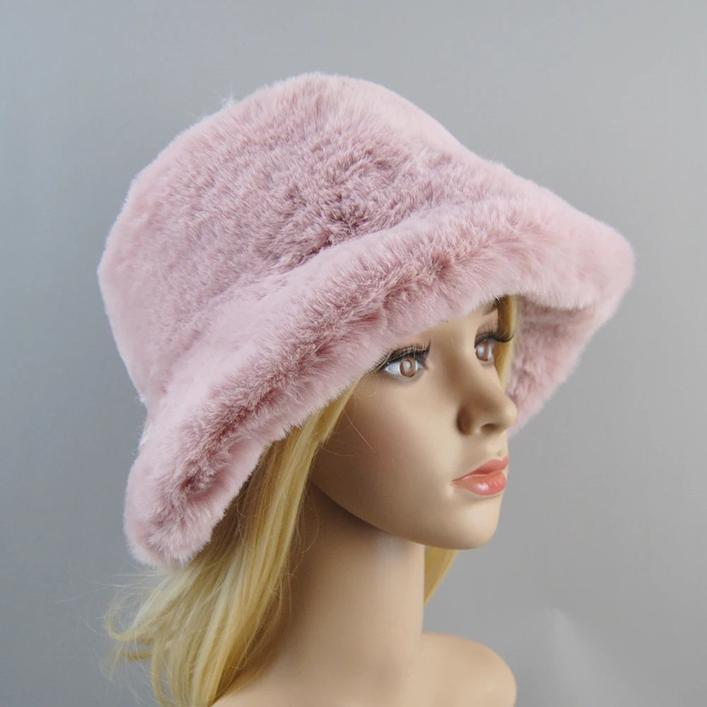 2025 New Style Fake Rabbit Fur Hats Super Soft Women Winter Hat Cotton Lining Warm Russian Fashion Ski Beanies Plush Solid Color