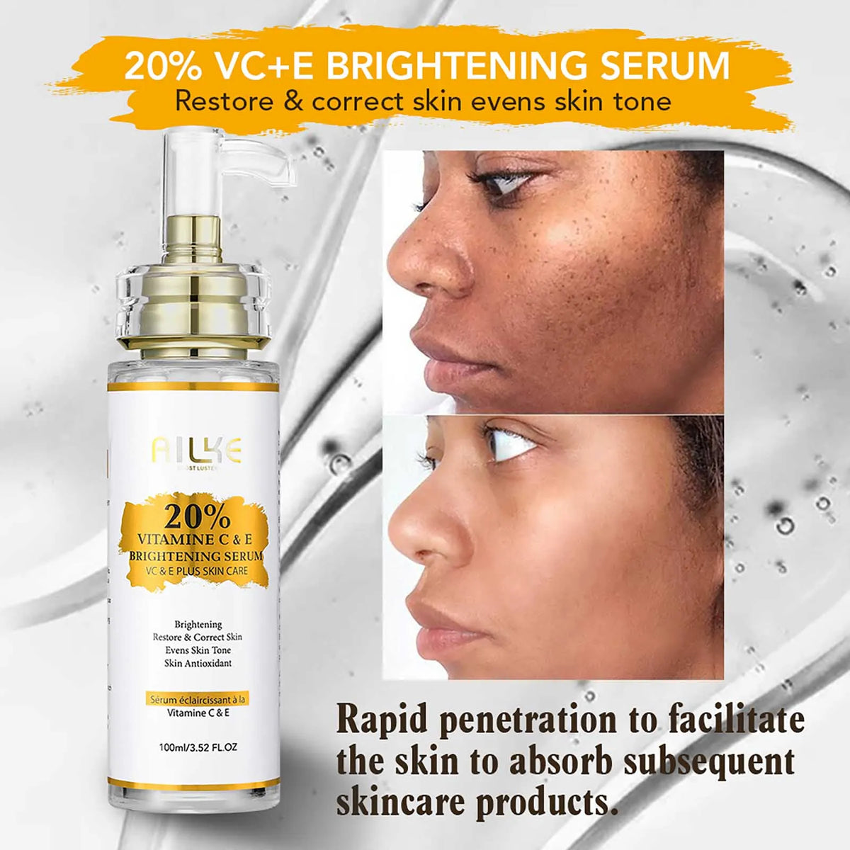 AILKE Vitamin C Set, Reduce Dark Spots, with Lightening Body Lotion, Even Tone Face Cream, Whitening Serum, Brightening Soap