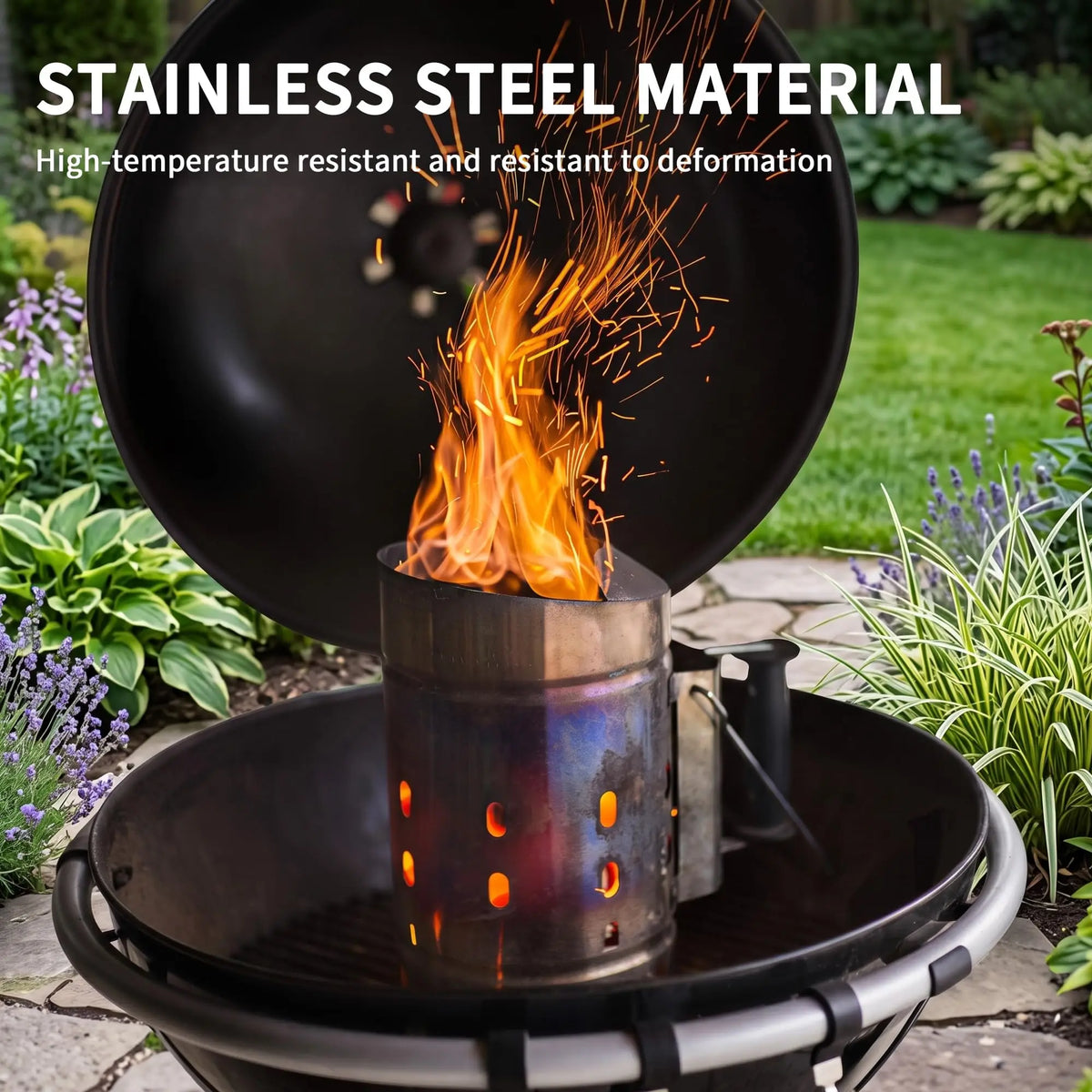 Stainless Steel Charcoal Chimney Starter With Heat Resistant Handle