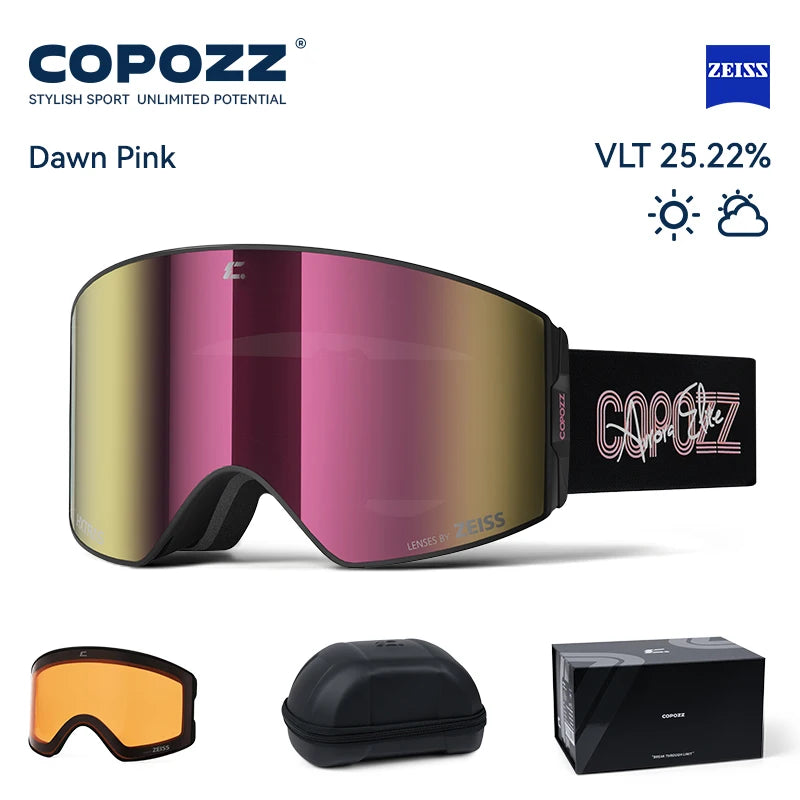 COPOZZ 2026 New ZEISS Lens Professional Ski Goggles Upgraded Magnetic Quick-Change Double Layers Anti-fog UV400 Snow Glasses