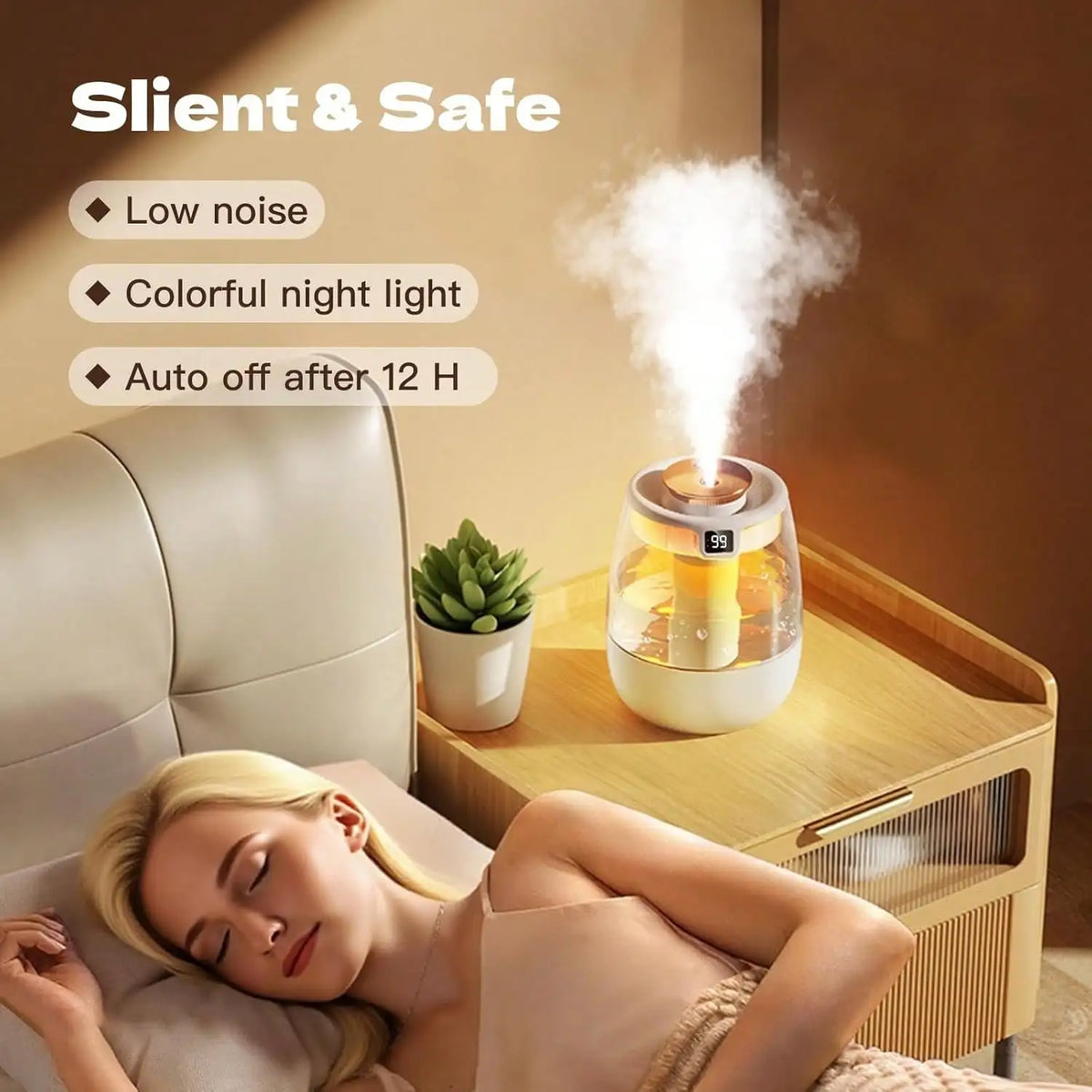 Double Spray Humidifier,1L Silent USB Digital Display Humidifier With 2 Mist Modes & Night Light For Car Office Home Room