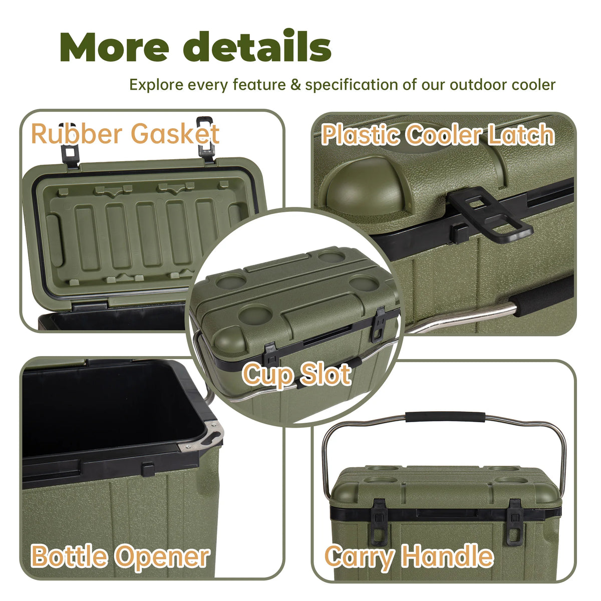 25 Quart Green Cooler, Ultra-Light Insulated Ice Chest – Heavy-Duty Hard Shell Cooler with 5-7Days Ice Retention for Camping, Tailgating, Job Site & Outdoor Adventures