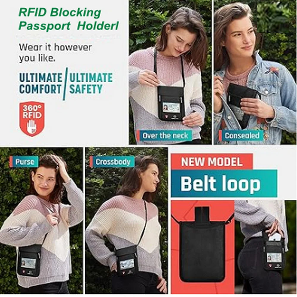 Passport Holder Bag Travel Neck Wallet with RFID Blocking – Neck Pouch for Men and Women to Keep Documents Safe