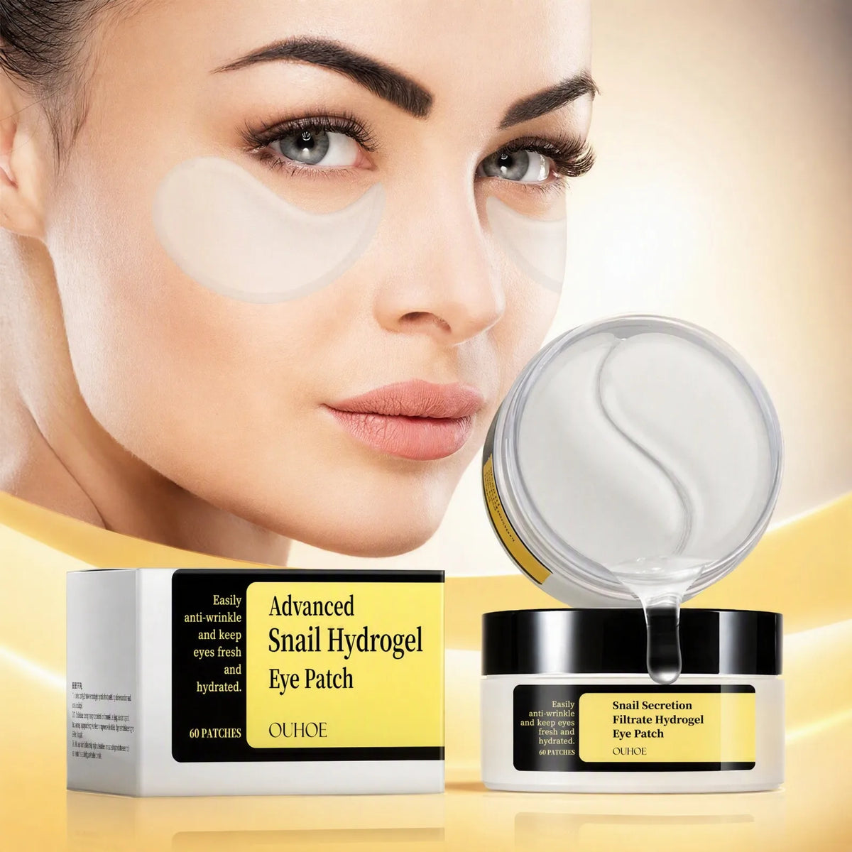 Snail Secretion Filtrate Hydrogel Eye Patch, Hydrates, Brightens & Smooths Dry Under Eyes, Niacinamide + Snail Filtrate Formula, 60pcs For Daily Care, Ideal Skincare Gift