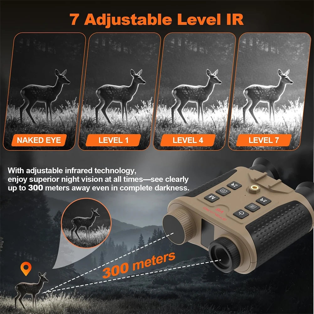 V6 Infrared Night Vision Binoculars Goggles 4K 8X Digital Zoom Head Mounted Telescope 32GB Memory Card,Photo & Video For Hunting