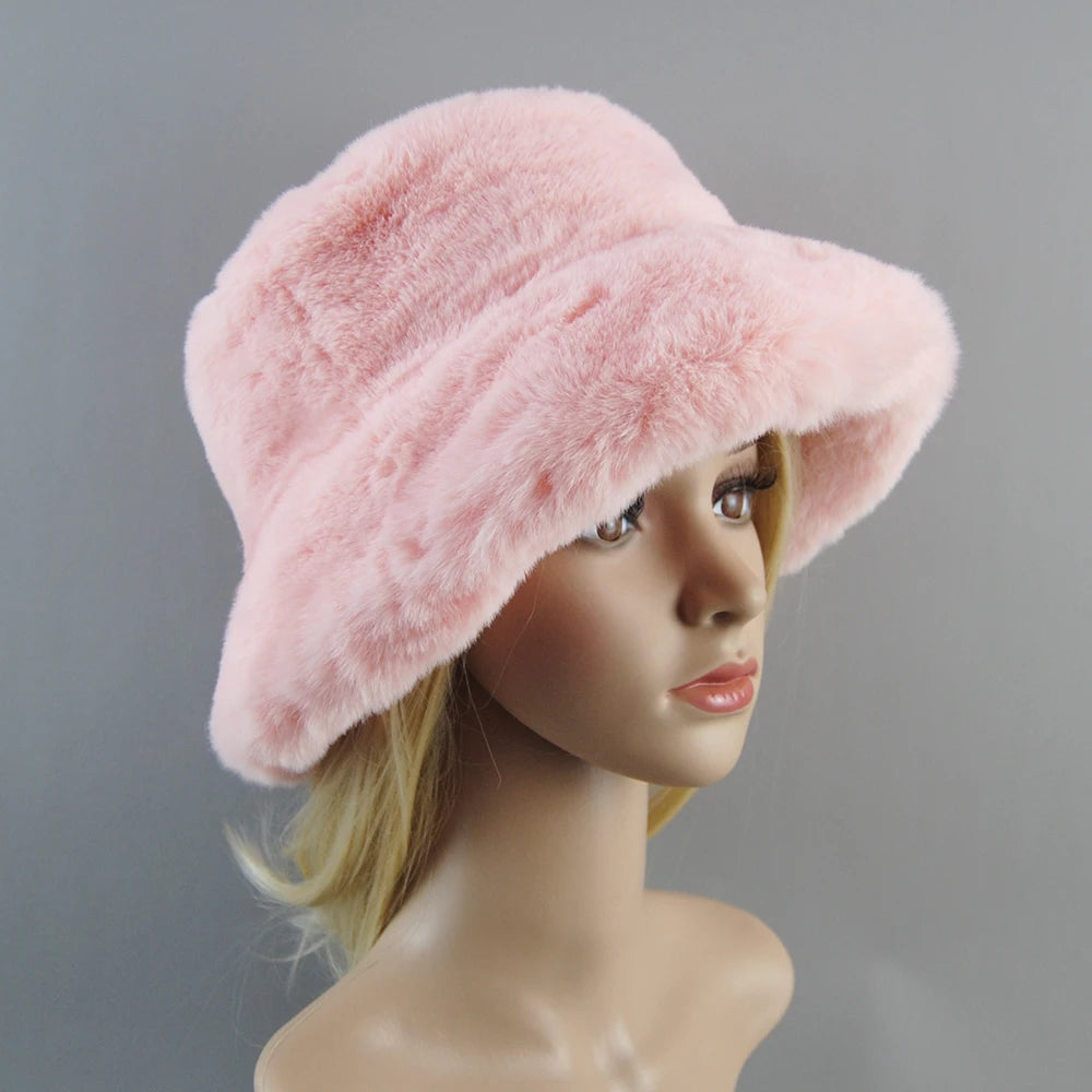 2025 New Style Fake Rabbit Fur Hats Super Soft Women Winter Hat Cotton Lining Warm Russian Fashion Ski Beanies Plush Solid Color