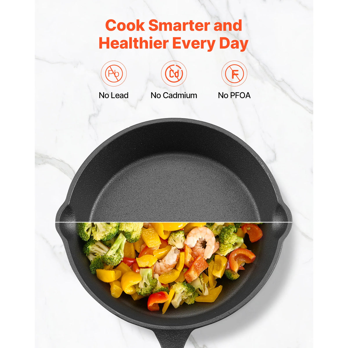 SucceBuy Cast Iron Skillet 3-Piece Frying Pan Set Heavy-Duty Skillets with Heat-Resistant Handle for Oven Gas Electrical Black
