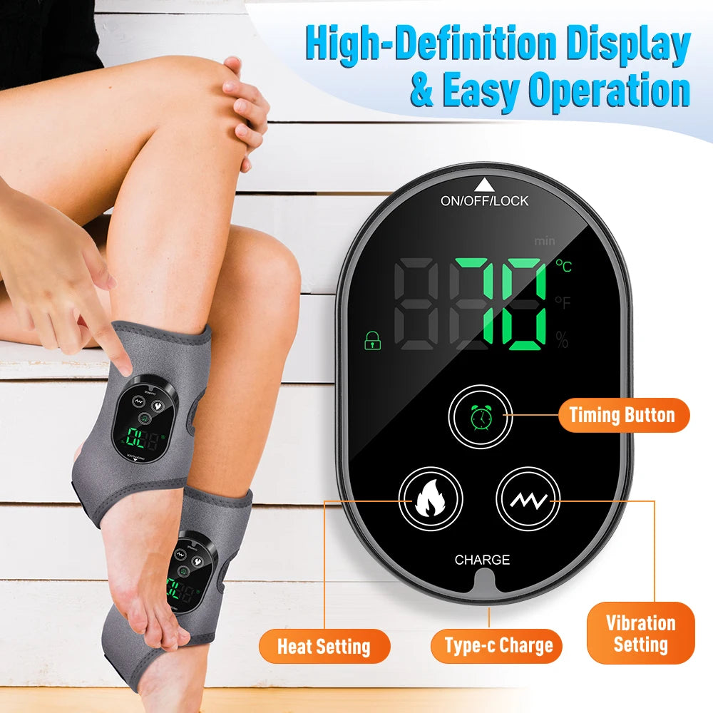 Electric 3-in-1 Ankle Calf Foot Vibration Massager 6 Levels Hot Compress Massage Ankle Brace Plantar Fascia Foot Muscle Relax