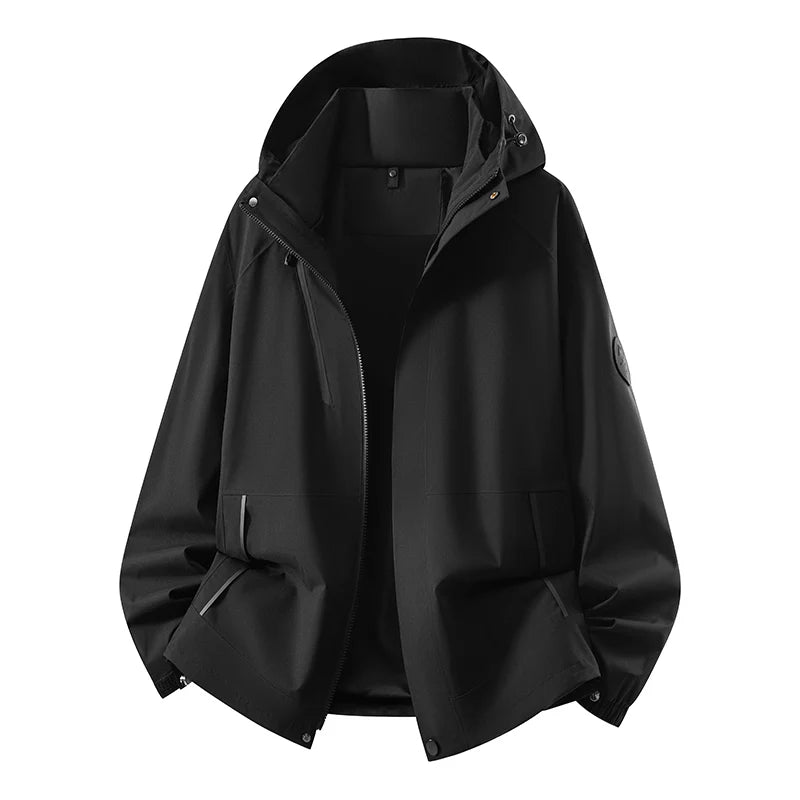 Unisex Waterproof Windproof Hiking Hooded Jacket Breathable Diagonal Zipper Outdoor Hiking Mountain Coat Casual Windbreaker