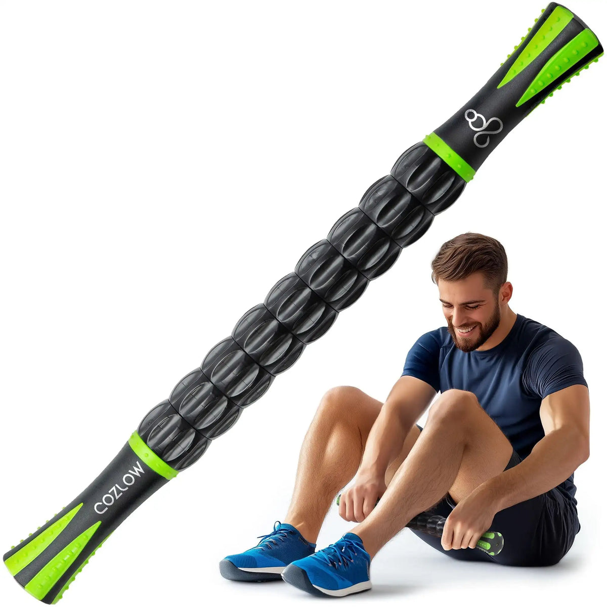 Cozlow Muscle Roller Stick, Handheld Body Massage Tool with 9 Rollers & Anti-Slip Handles back massager massage stick portable massager
