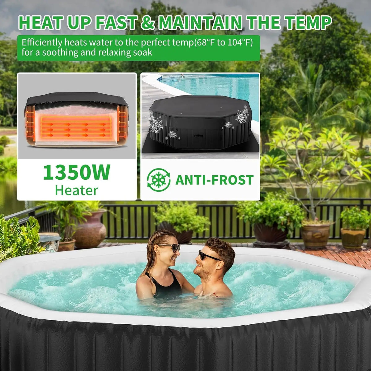 4-6 Person Inflatable Hot Tub, Polygon Portable Blow Up Hot Tub, Leak-Proof PVC Outdoor Spa with 130 Strong Air Jets,, Custom