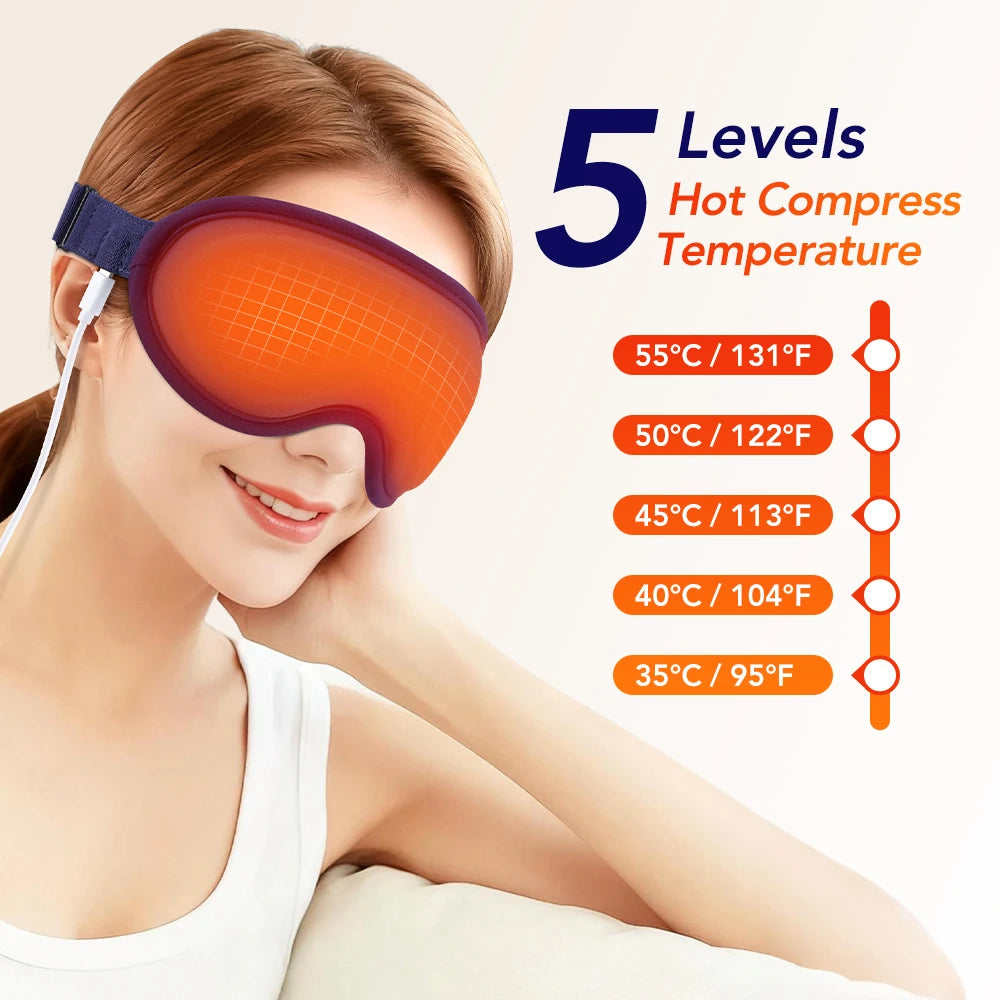 Heated Eye Massager Mask, 5 Temperature Settings 6 Vibration Intensities, 3D Shaped Relaxation Sleep Mask with Smart Timer