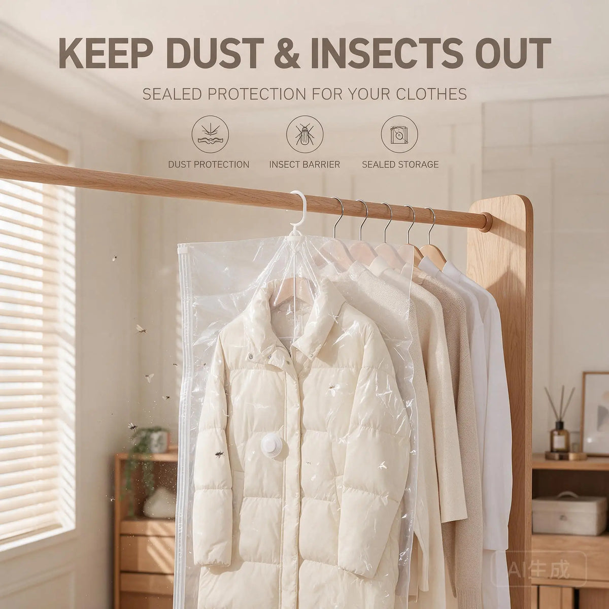 Hanging Vacuum Storage Bags for Clothes, Space Saver Garment Bags for Coats, Jackets, Dresses & Sweaters, Reusable Vacuum Seal Bags for Closet Organization, Winter Clothes, Seasonal Storage, Clear, Large Capacity, Dustproof &