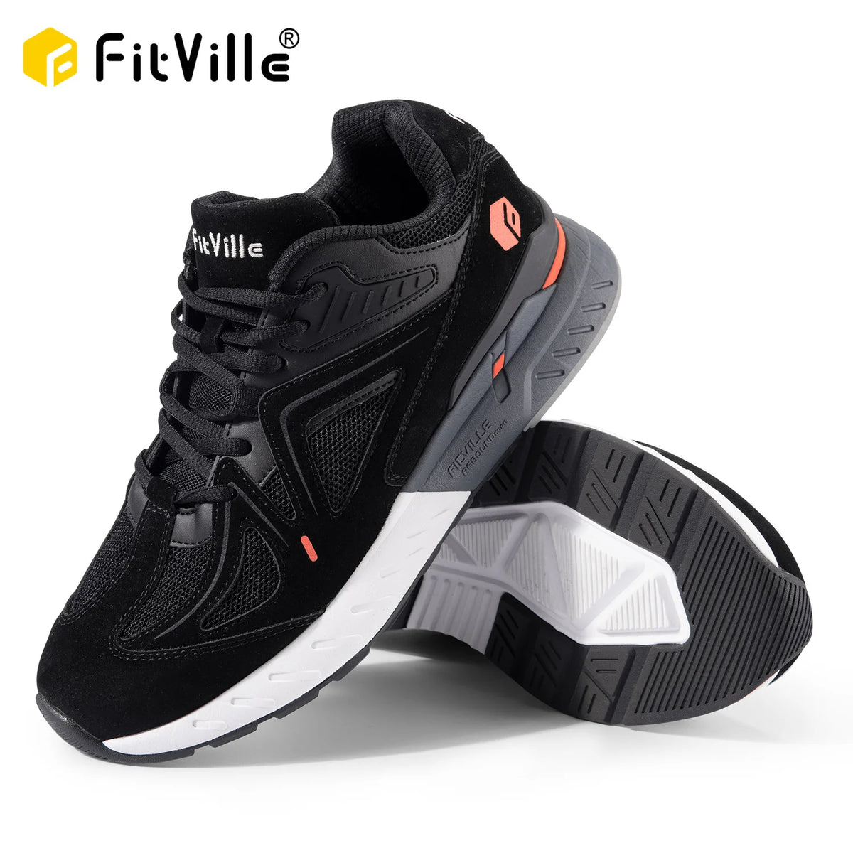 FitVille Men's Walking Shoes With Arch Support And Heel Relief