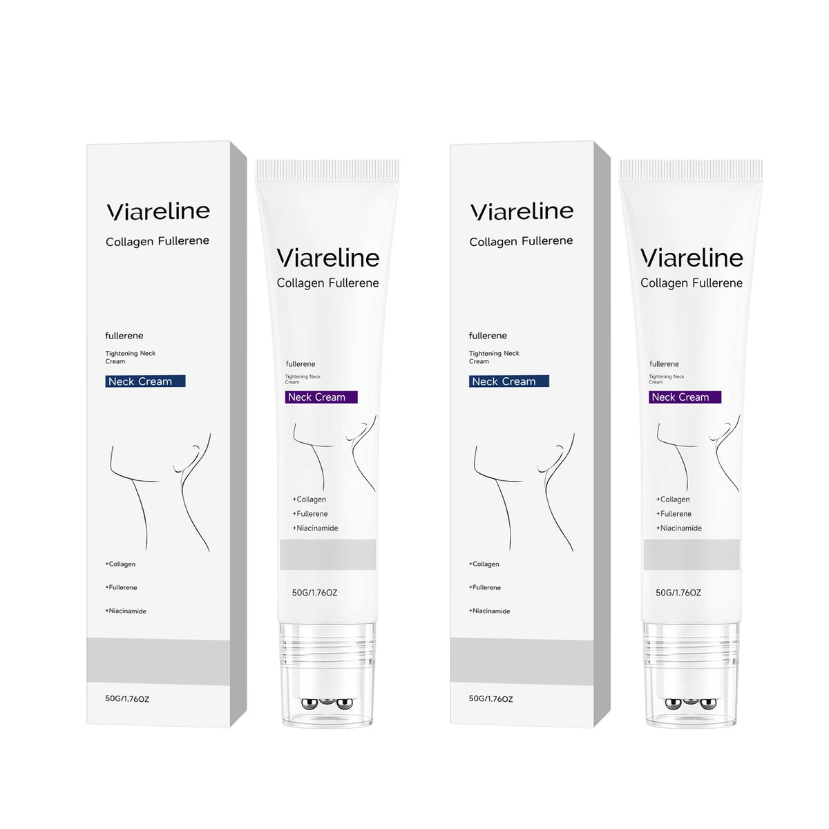Collagen Fullerene Neck Cream Niacinamide Brightening Jawline Tighten Lift Firming Anti-Wrinkle Neck Care Moisturizing Cream with Rollers