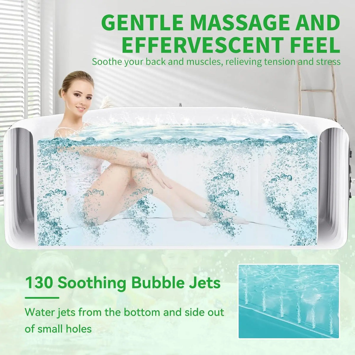 4-6 Person Inflatable Hot Tub, Polygon Portable Blow Up Hot Tub, Leak-Proof PVC Outdoor Spa with 130 Strong Air Jets,, Custom