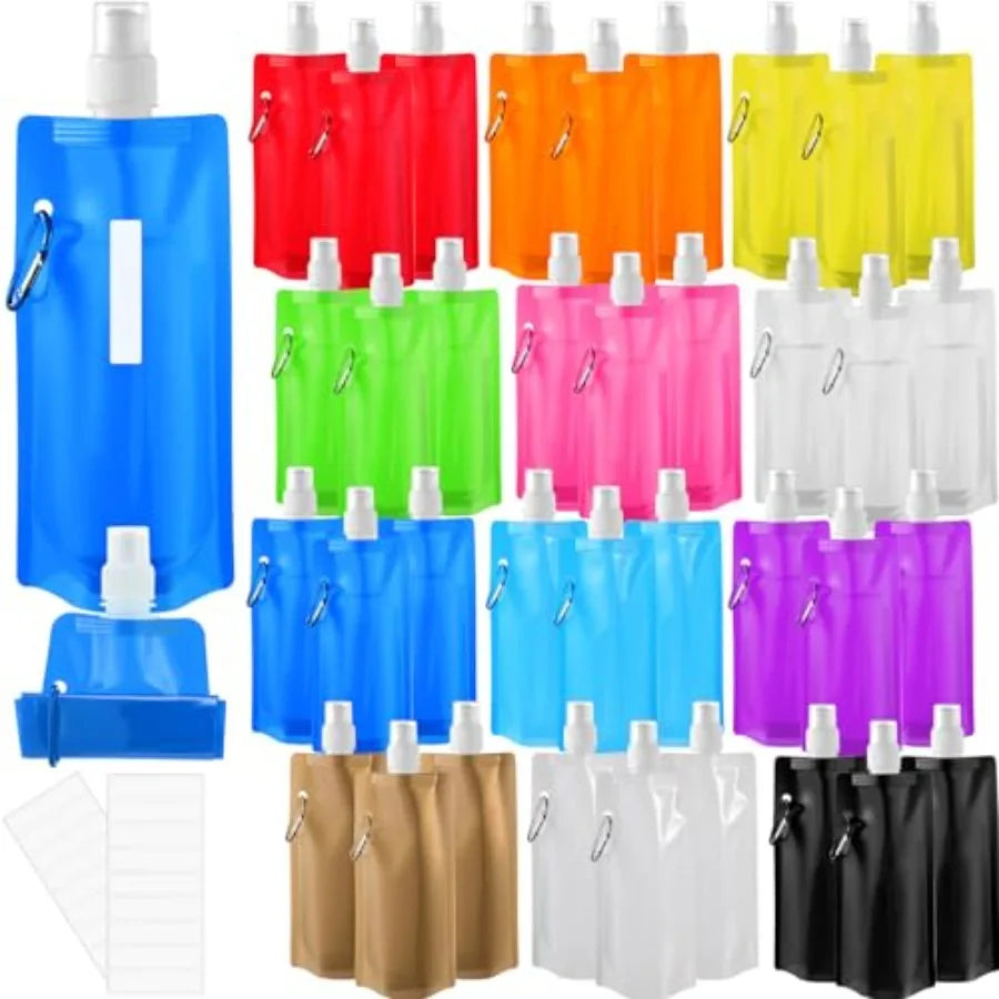 3 Pack Collapsible Water Bottles Bulk 1oz Foldable Water Bottles with Carabiner Reusable Drinking Leak Proof Container Bags for