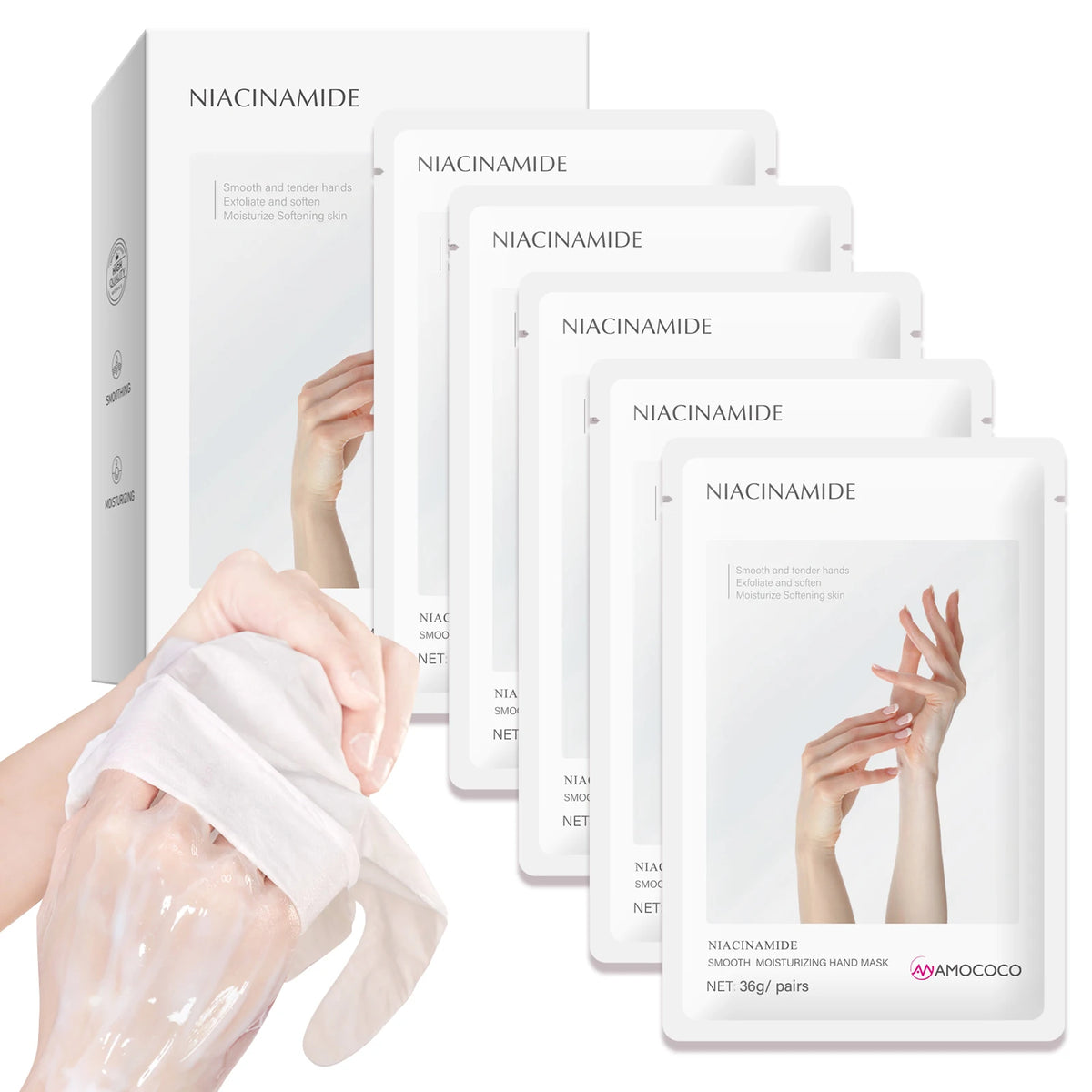 Amococo 15/25pairs Niacinamide Hand Masks Moisturizing Hand Gloves Softening Hydrating Hand Care Mask with Vitamin E Avocado Oil for Dry Hands Smooth Skin Spa Treatment