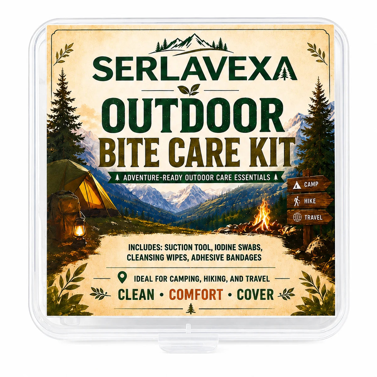 Camping Hiking Outdoor Care Kit with Manual Suction Tool Cleansing Swabs, Wipes and Bandages for Travel and Daily Carry