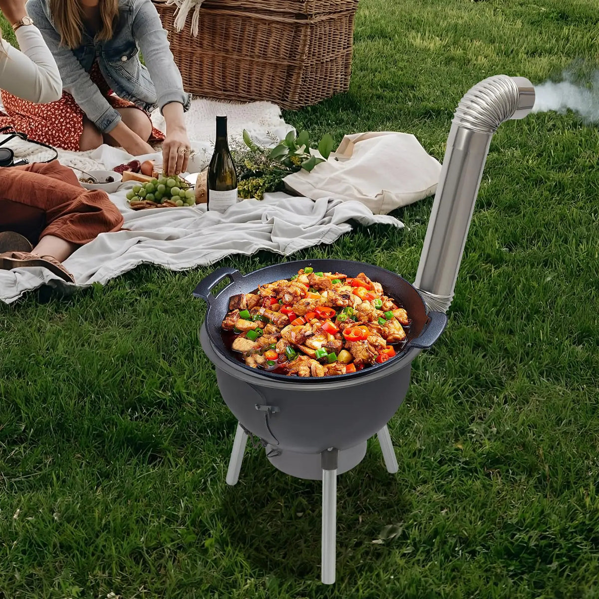 Wood Burning Stove, Camping Wood Stove, Portable Steel Stove with Grill Rack and Detachable Legs, Rocket Stove for