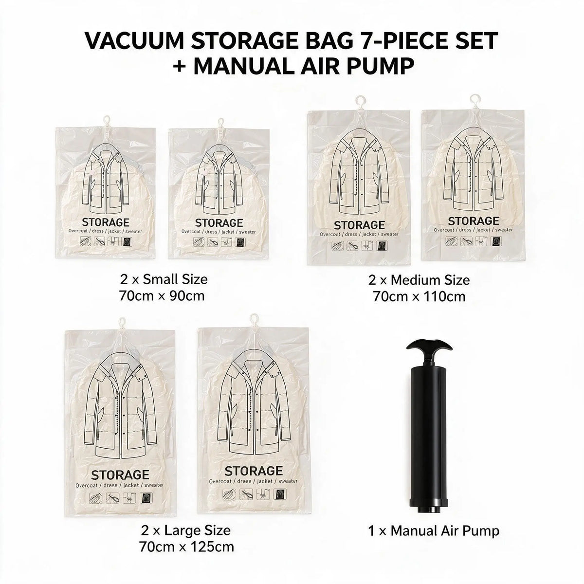 Hanging Vacuum Storage Bags for Clothes, Space Saver Garment Bags for Coats, Jackets, Dresses & Sweaters, Reusable Vacuum Seal Bags for Closet Organization, Winter Clothes, Seasonal Storage, Clear, Large Capacity, Dustproof &