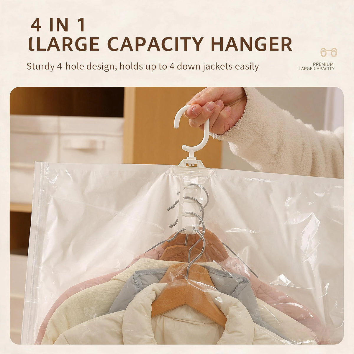 Hanging Vacuum Storage Bags for Clothes, Space Saver Garment Bags for Coats, Jackets, Dresses & Sweaters, Reusable Vacuum Seal Bags for Closet Organization, Winter Clothes, Seasonal Storage, Clear, Large Capacity, Dustproof &