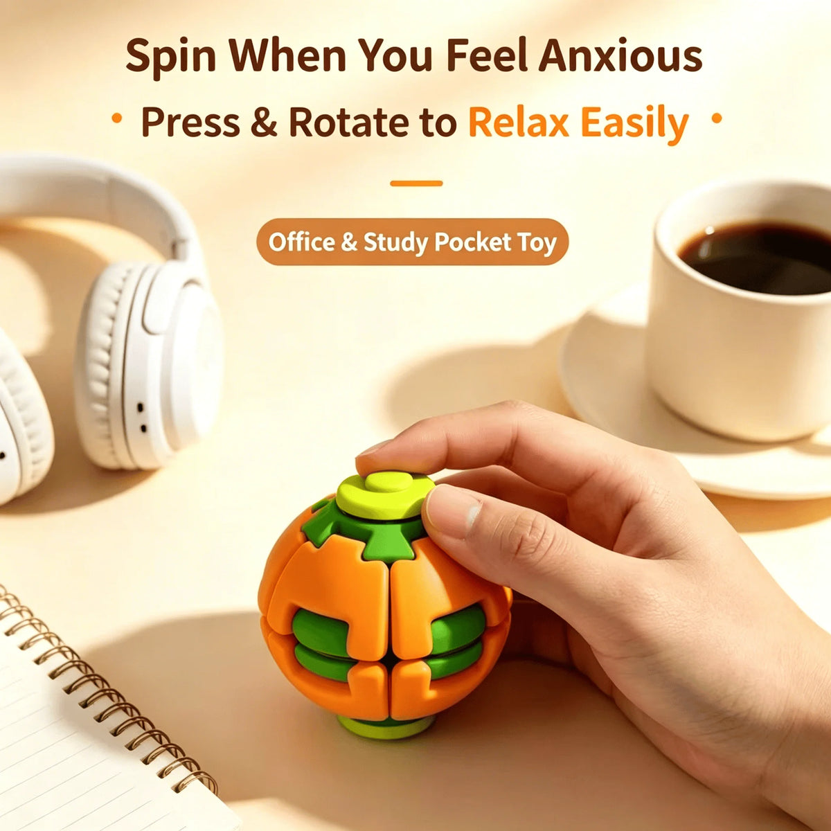 3D Printed Rotating Fidget Ball Pressable Finger Spinner Portable Pocket Stress Toy Smooth Spin Anxiety Relief Desk Toy for Office Study