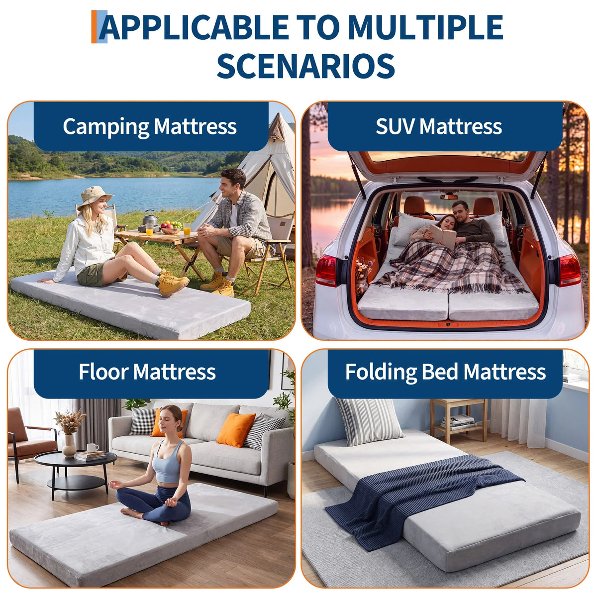 3Inch Thick Memory Foam Camping Mattress Portable Roll-Up Sleeping Pad for Outdoor & Home Use 72x24/75x54inch Gray