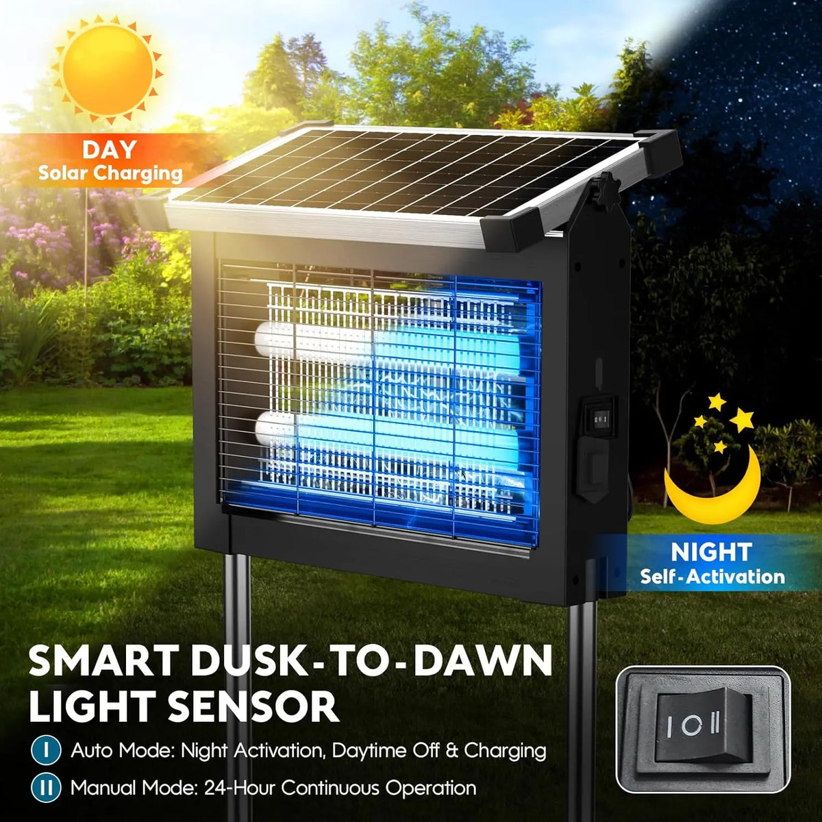 Solar Bug Zapper With 4500V Sensor For Mosquitoes And Flies