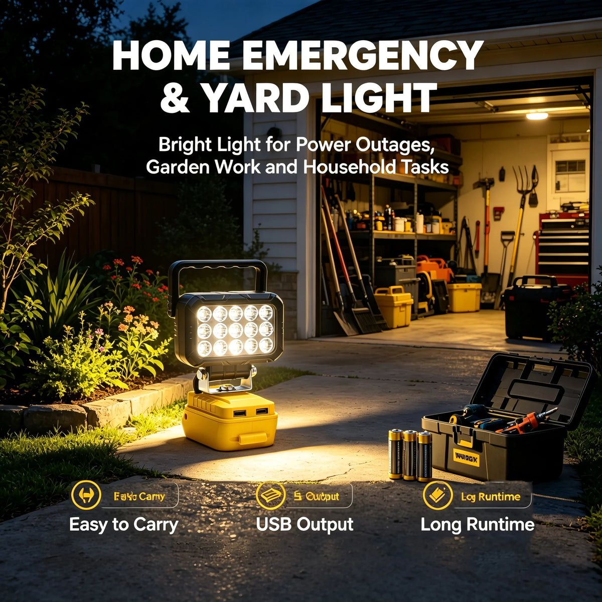 Cordless LED Work Light For Dewalt 18V Li-ion Battery, 8in Portable Flood Light Flashlight With USB Port, Jobsite Tool Lamp, Battery Not Included