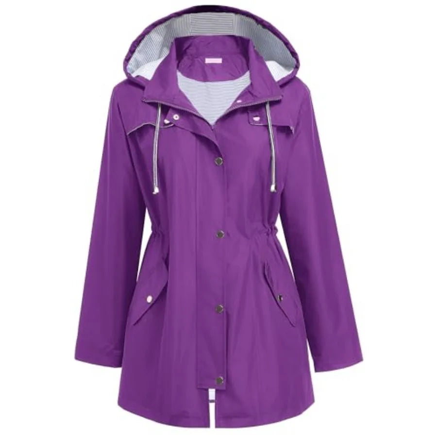 Women's Lightweight Waterproof Hooded Lined Raincoat For Outdoor Use