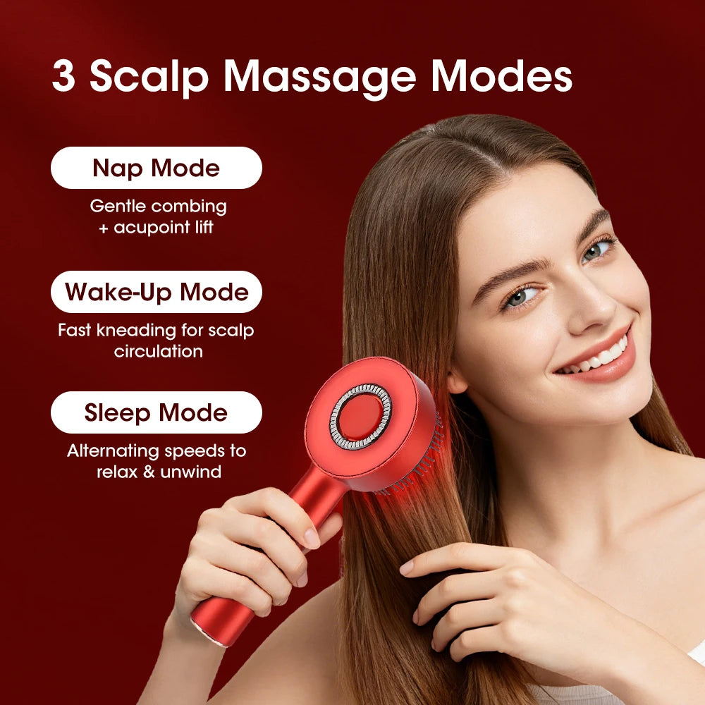 Electric Red Light Scalp Massage Comb, 3 Modes USB Rechargeable Hair Scalp Massager with 8 Roller Balls for Scalp Relaxation