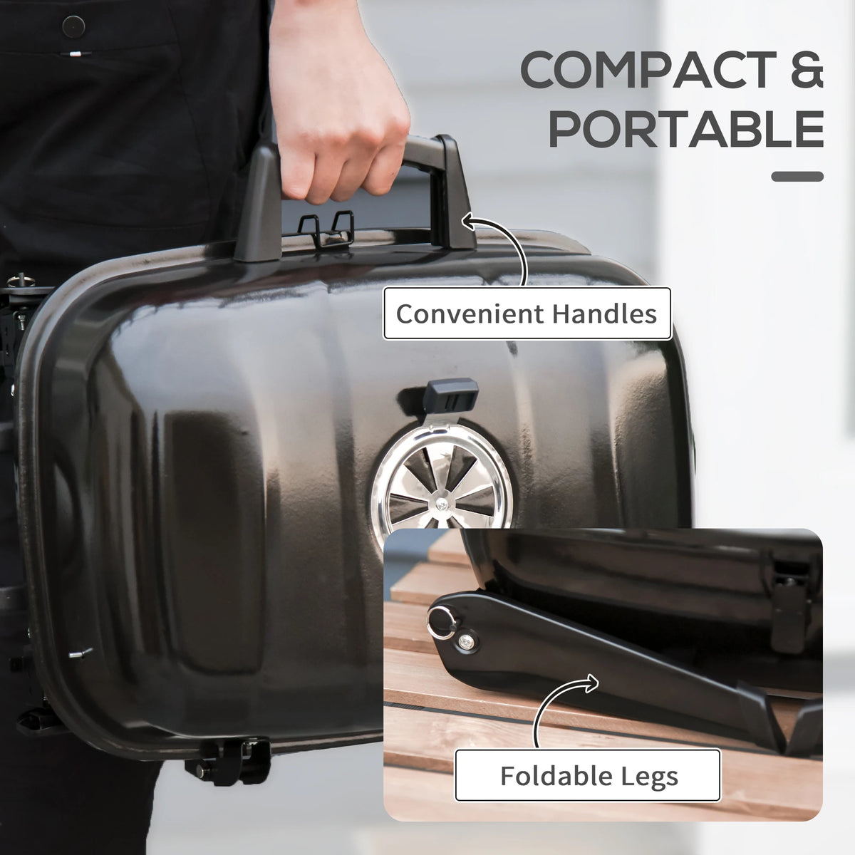 Portable Tabletop Charcoal Grill Bbq Camping Picnic Cooker Air Vent Outdoor