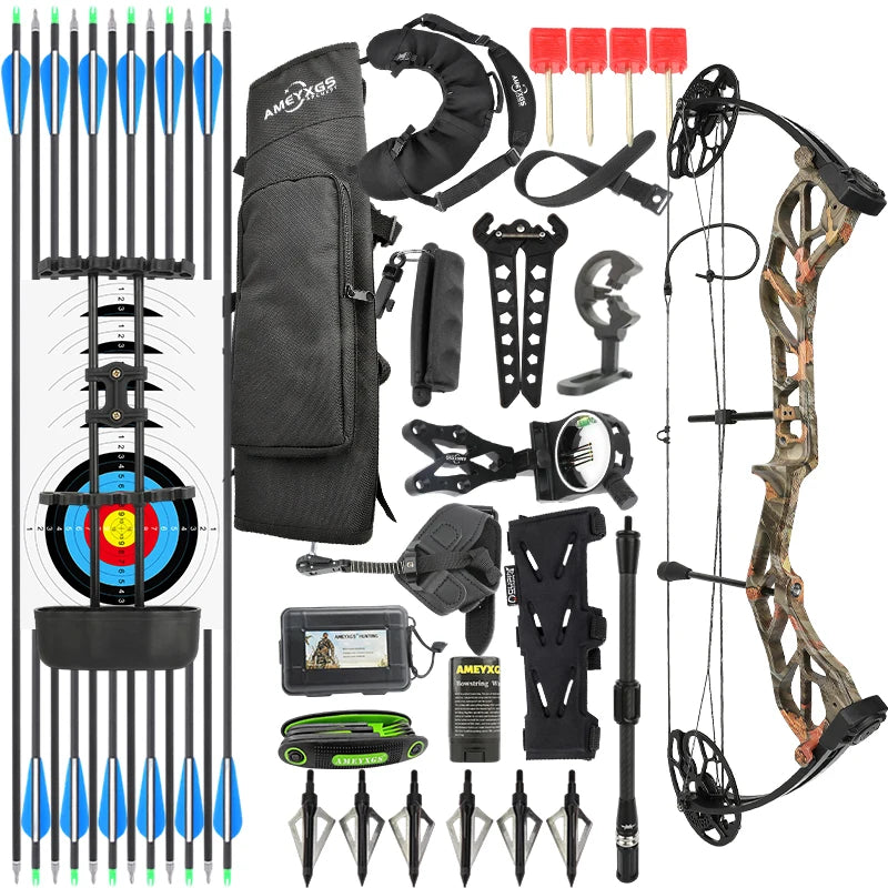 19‑70Lbs Adjustable Archery Compound Bow 320FPS Aluminum Alloy Riser Dual Cam Without Bow Press Needed Right Hand for Hunting Shooting Activities