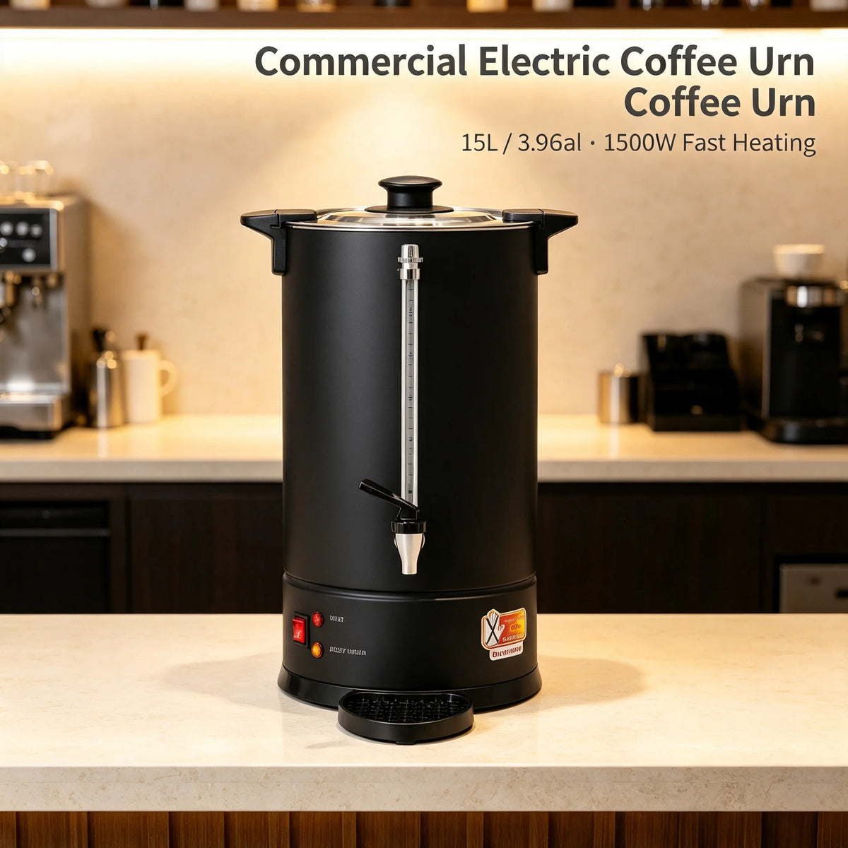 Commercial Electric Coffee Pot 15L/3.96Gal Hot Water Dispenser, Stainless Steel Coffee Urn with 1500W Fast Heating & Insulation for Restaurant Office Hotel, Black
