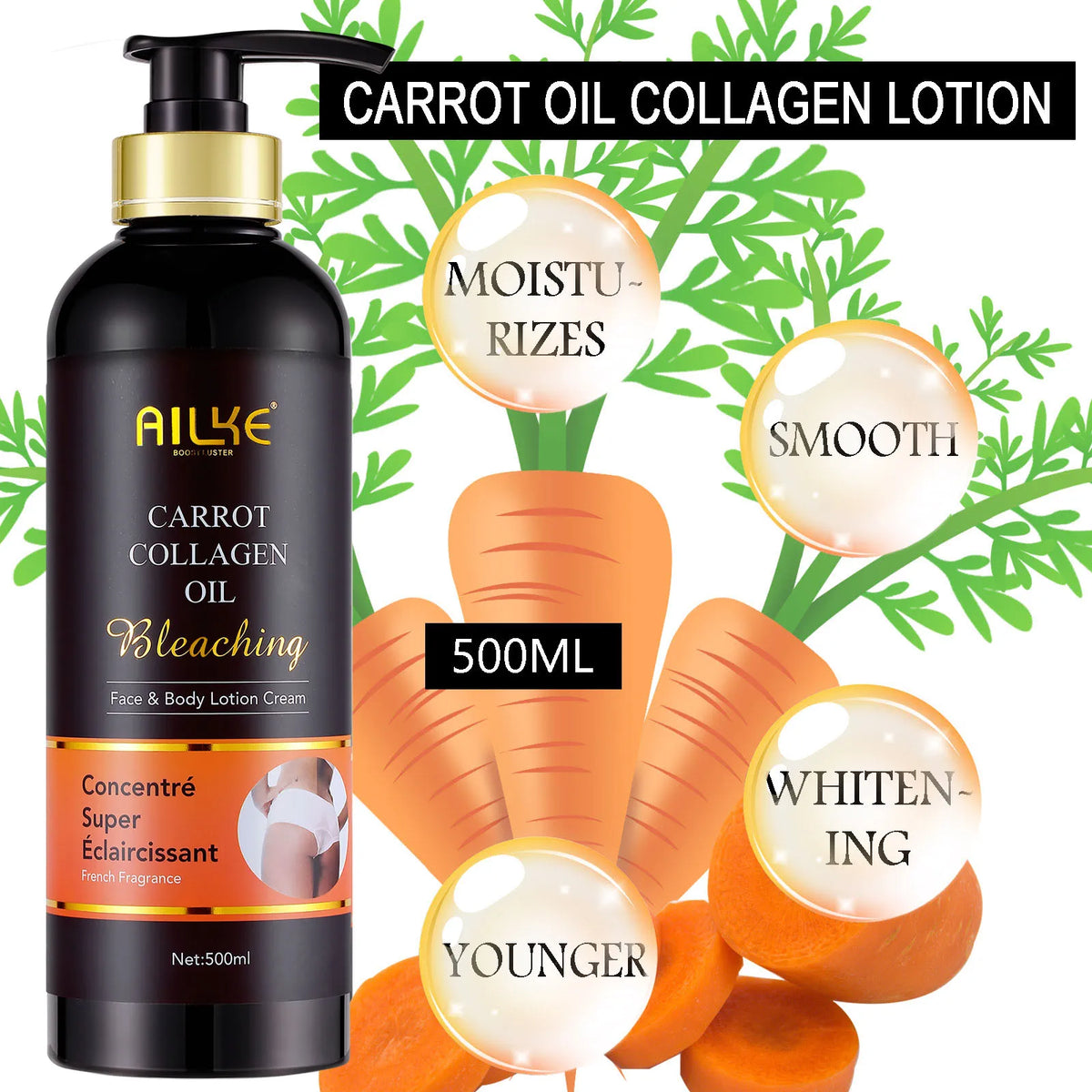 AILKE Whitening And Moisturizing Body Lotion, For Dark And Black Skin ,With Collagen Cleaning Skin, Reduce Dark Spots, 500ml