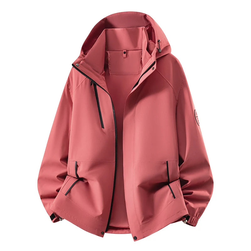 Unisex Waterproof Windproof Hiking Hooded Jacket Breathable Diagonal Zipper Outdoor Hiking Mountain Coat Casual Windbreaker