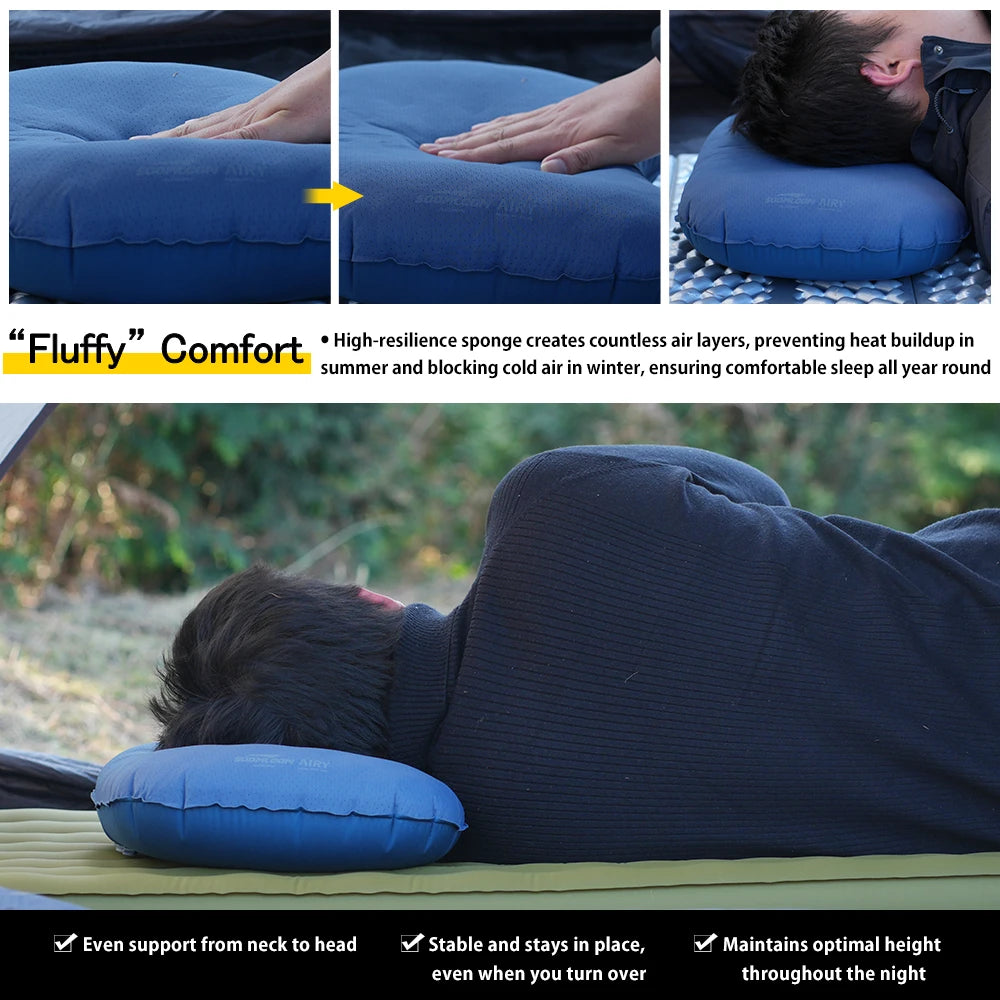 Soomloom Inflating Camping Pillow - Lightweight Ergonomic Travel Pillow for Outdoor, Car Camping, Compact Inflating Air Pillow