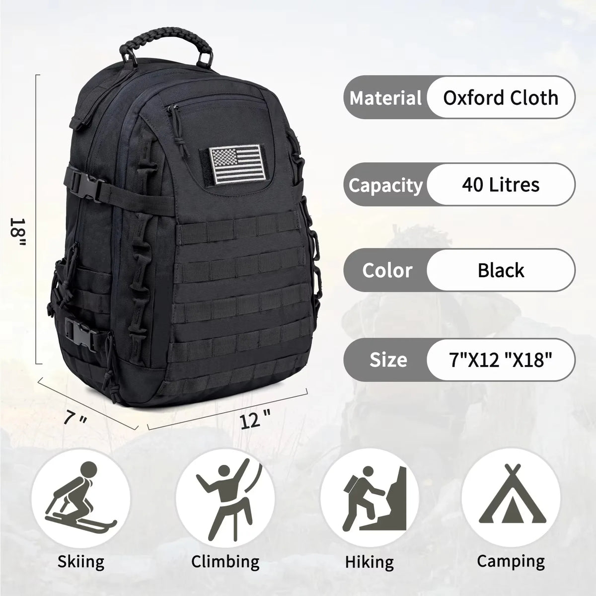 Military Tactical Backpack,Sturdy Work & Molle Laptops Rucksack,Army Assault Pack For Hiking Camping Travel Fishing Gym