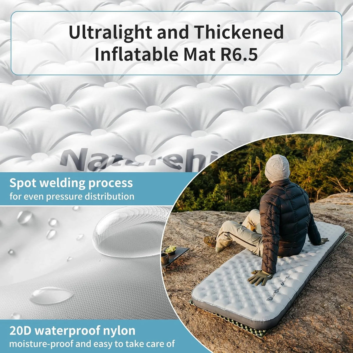 Naturehike R6.5 Air Mattress 10cm Thickened Ultralight Sleeping Pad for Camping Hiking Warm Portable Outdoor Inflatable Mattress