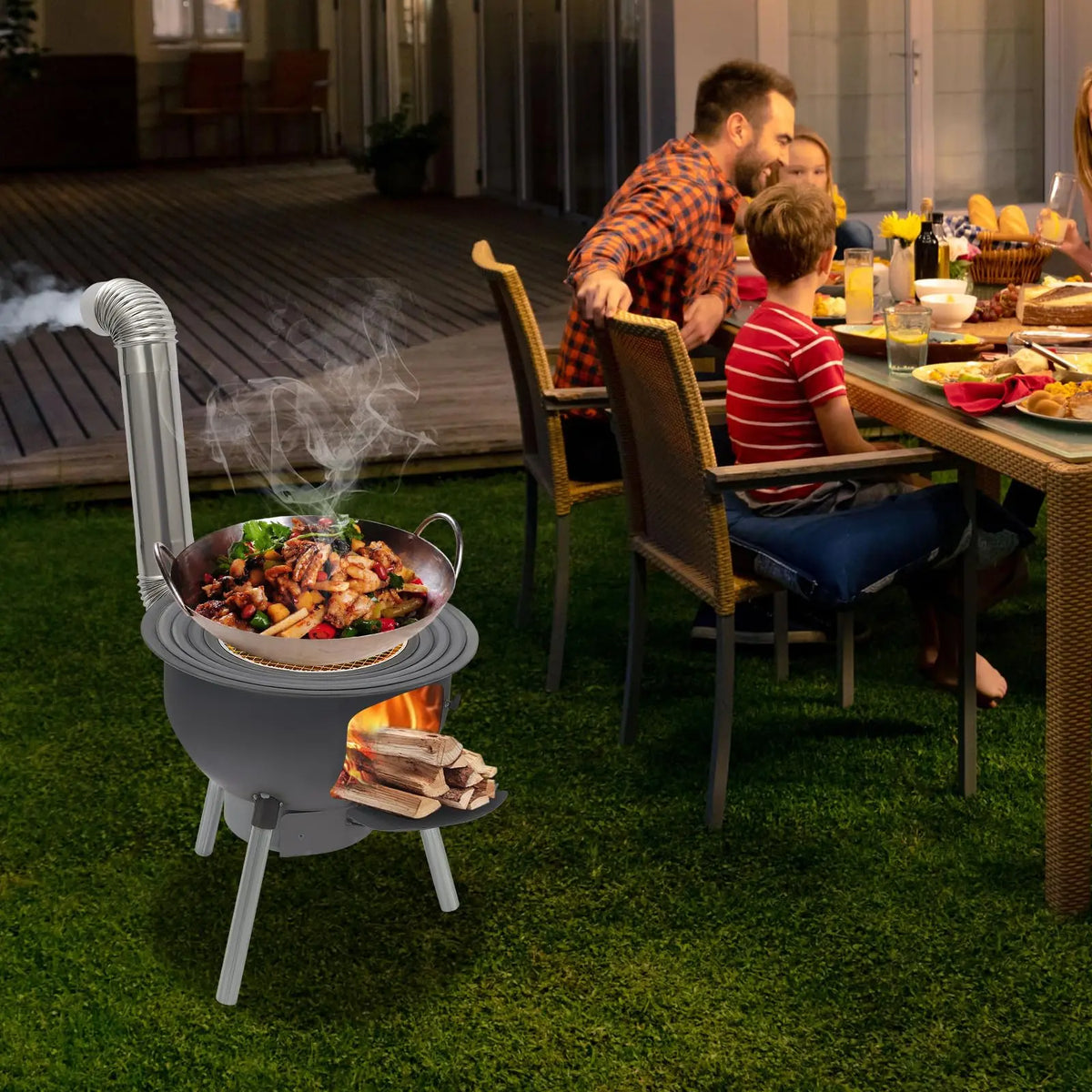 Wood Burning Stove, Camping Wood Stove, Portable Steel Stove with Grill Rack and Detachable Legs, Rocket Stove for