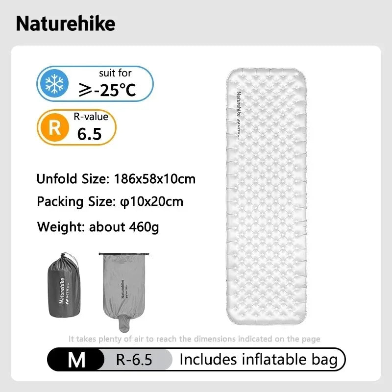 Naturehike R6.5 Air Mattress 10cm Thickened Ultralight Sleeping Pad for Camping Hiking Warm Portable Outdoor Inflatable Mattress