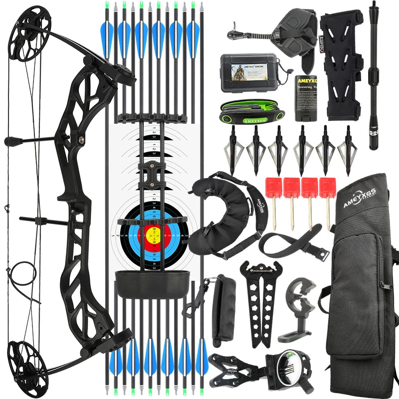 19‑70Lbs Adjustable Archery Compound Bow 320FPS Aluminum Alloy Riser Dual Cam Without Bow Press Needed Right Hand for Hunting Shooting Activities