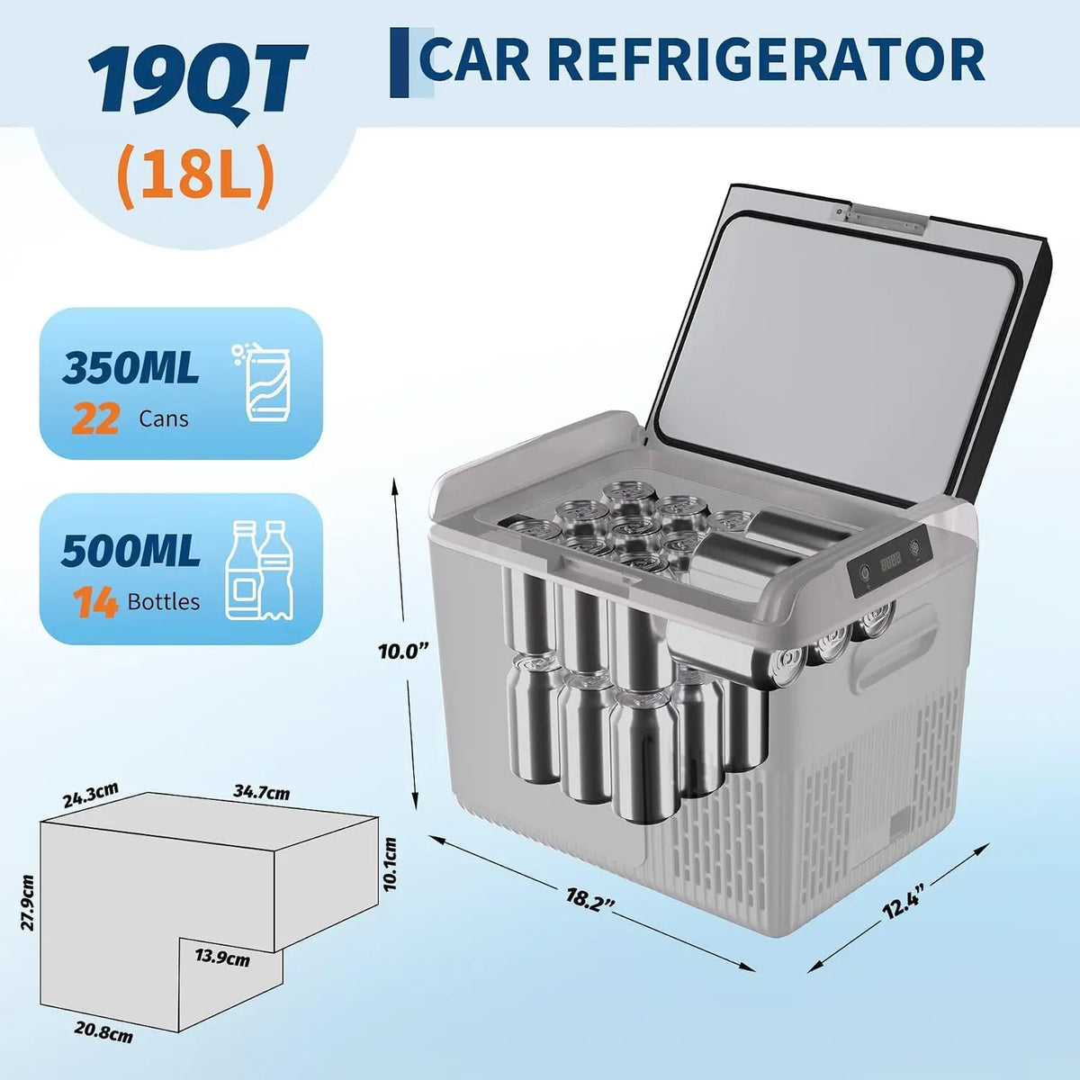 19QT Car Refrigerator Portable 12V Compressor Fridge Freezer -4°F to 68°F Electric Cooler 12/24V DC & 110-240V AC for Truck Drivers RV Travelers Campers Road Trips 